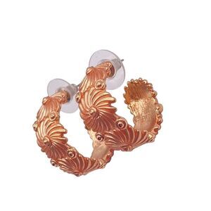 Rose gold floral open hoop earrings